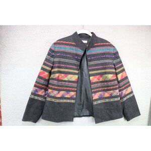 Coldwater Creek Black Denim Southwestern  Beaded Jacket-Sequins-12/P-Satin Lined